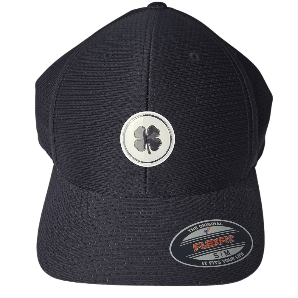 Black Clover Hat Men S/M Navy Golf Live Lucky Clear Vision #2 Fitted TPU Patch